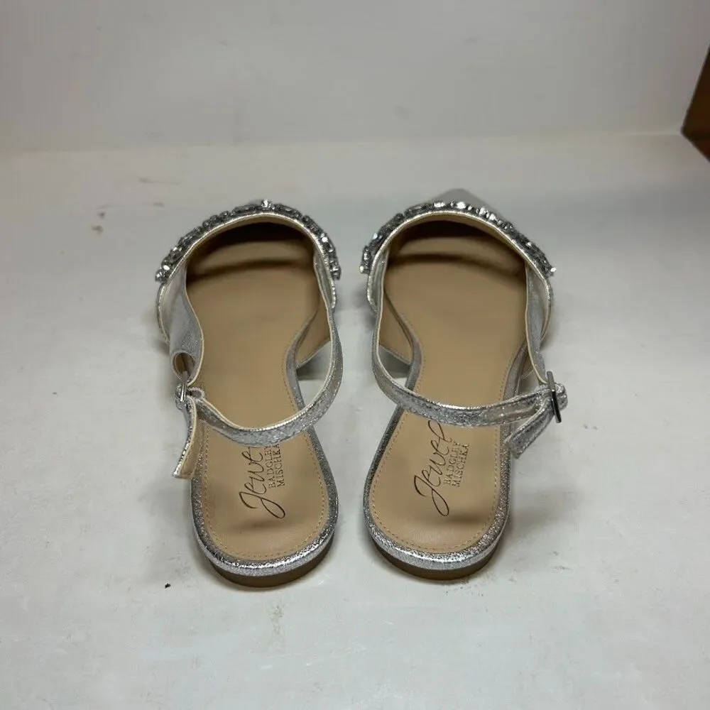 Jewel Badgley Mischka Womens 7.5 M Silver Bambi Slingback Flats NIB QY0